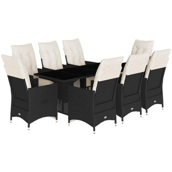 Ensemble à manger de jardin 9pcs coussins noir résine tressée