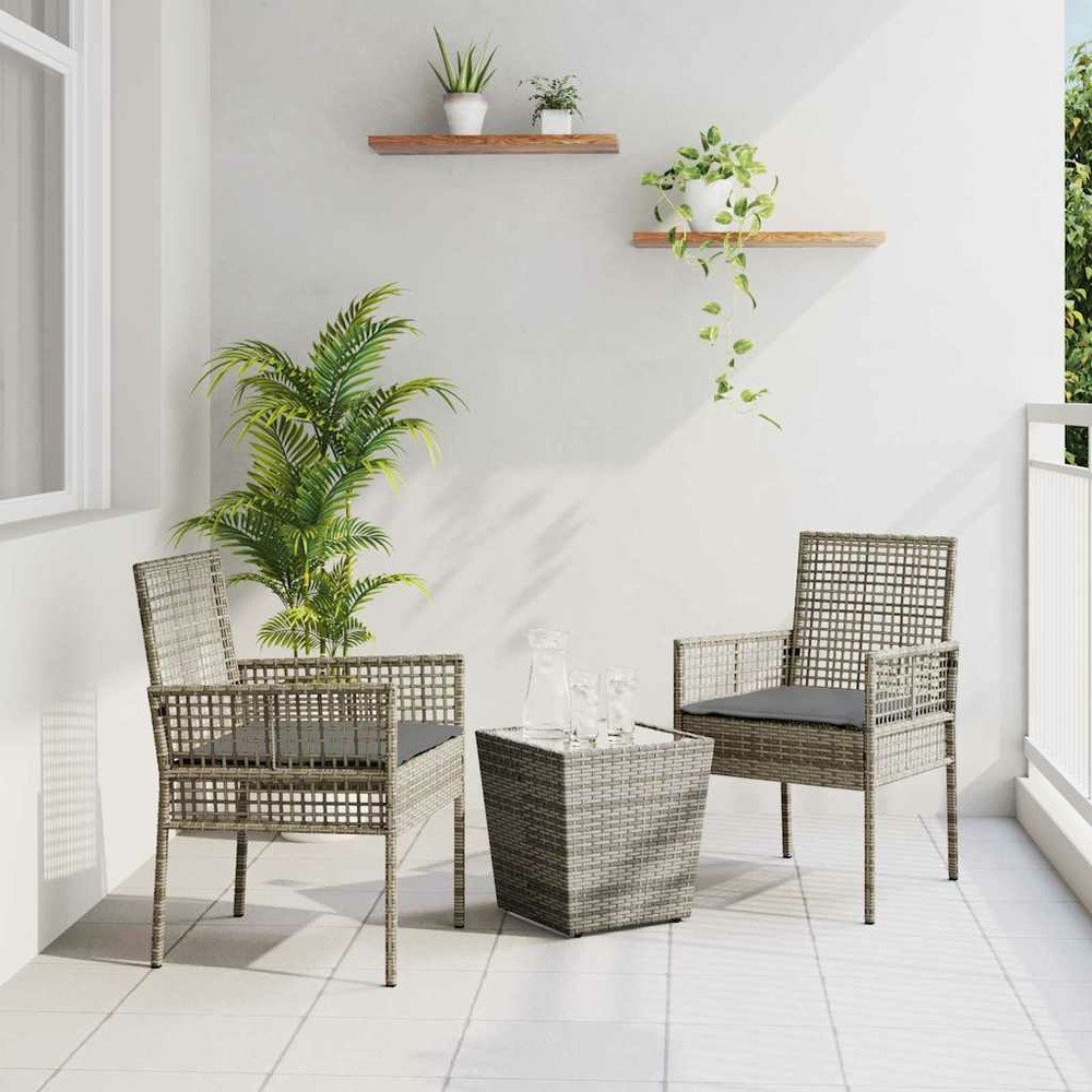 Ensemble bistro de jardin 3 pcs gris polyrotin