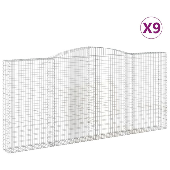 Paniers à gabions arqués 9 pcs 400x30x180/200 cm fer galvanisé