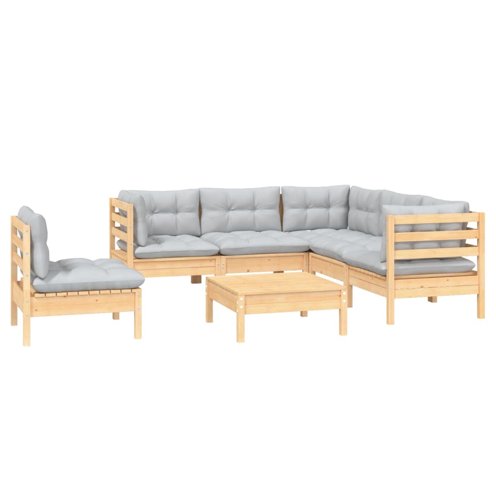 Salon de jardin meuble d'extérieur ensemble de mobilier 6 pièces avec coussins gris bois de pin