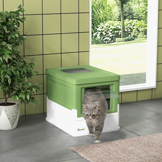 Maison de toilette chat plastique fermée anti-odeurs pelle incluse blanc 48cm