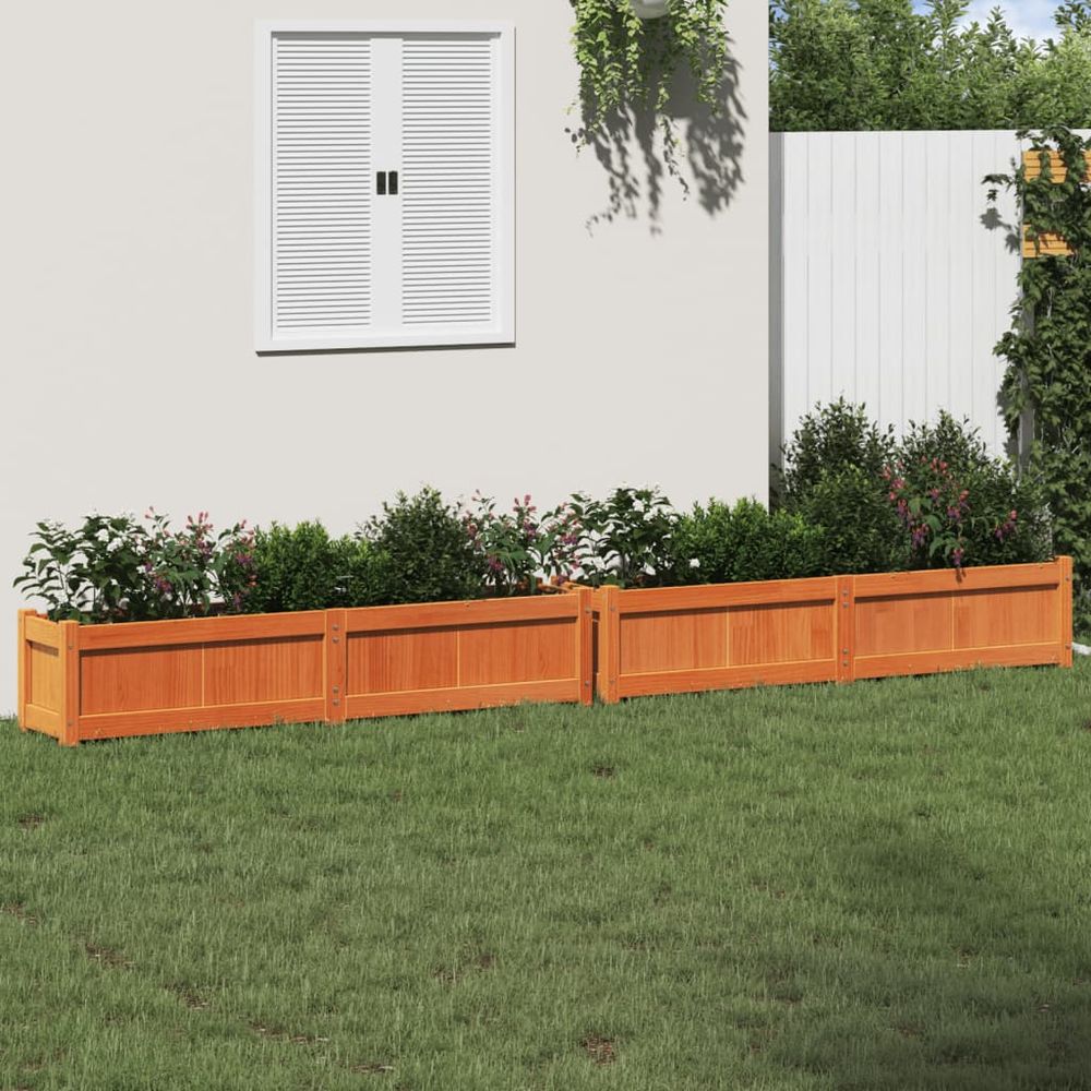 Lot de 2 grandes jardinières rectangulaires pin ciré marron 150cm