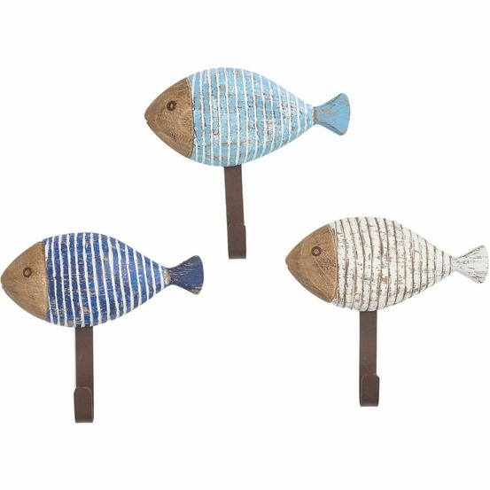 Patères en bois et métal poissons (lot de 3)