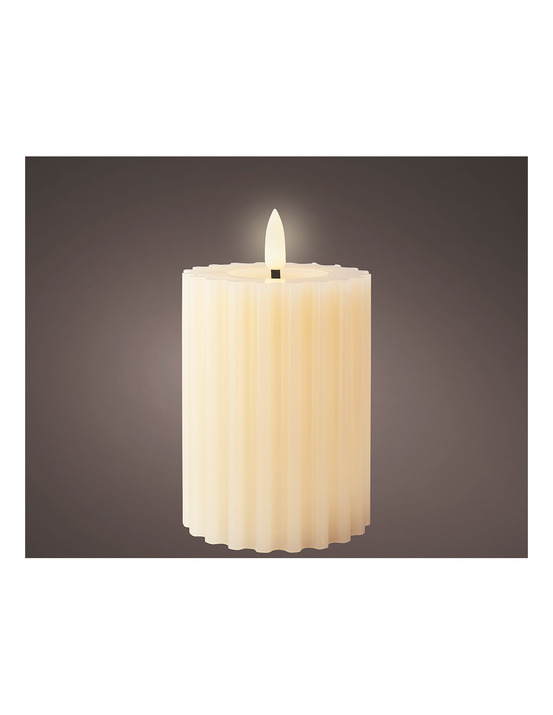 Bougie en cire led couleur beig, surface gaufrée, ø7,5x12,3cm. Lumineo