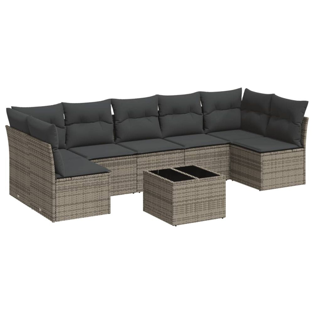 Salon de jardin 8 pcs avec coussins gris résine tressée