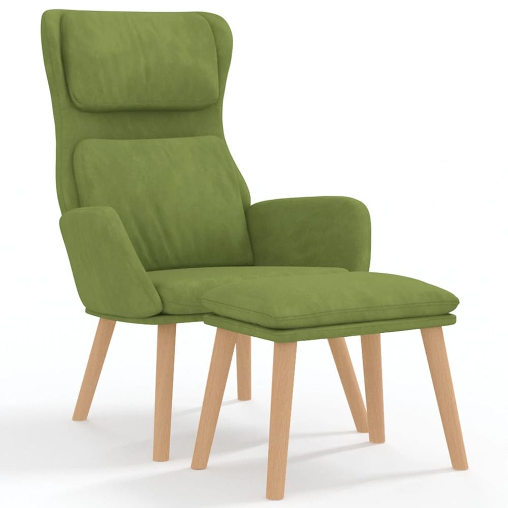 Chaise de relaxation avec tabouret vert clair velours