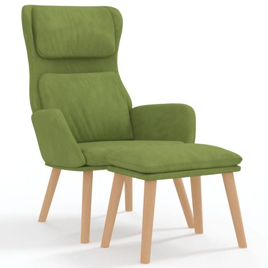 Chaise de relaxation avec tabouret vert clair velours