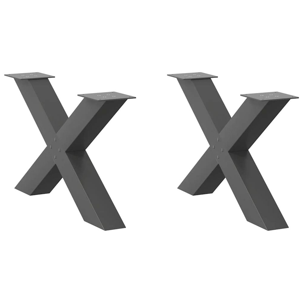 Pieds de table basse en forme de x, 2 pièces, anthracite, 70 x (42-43) cm, acier