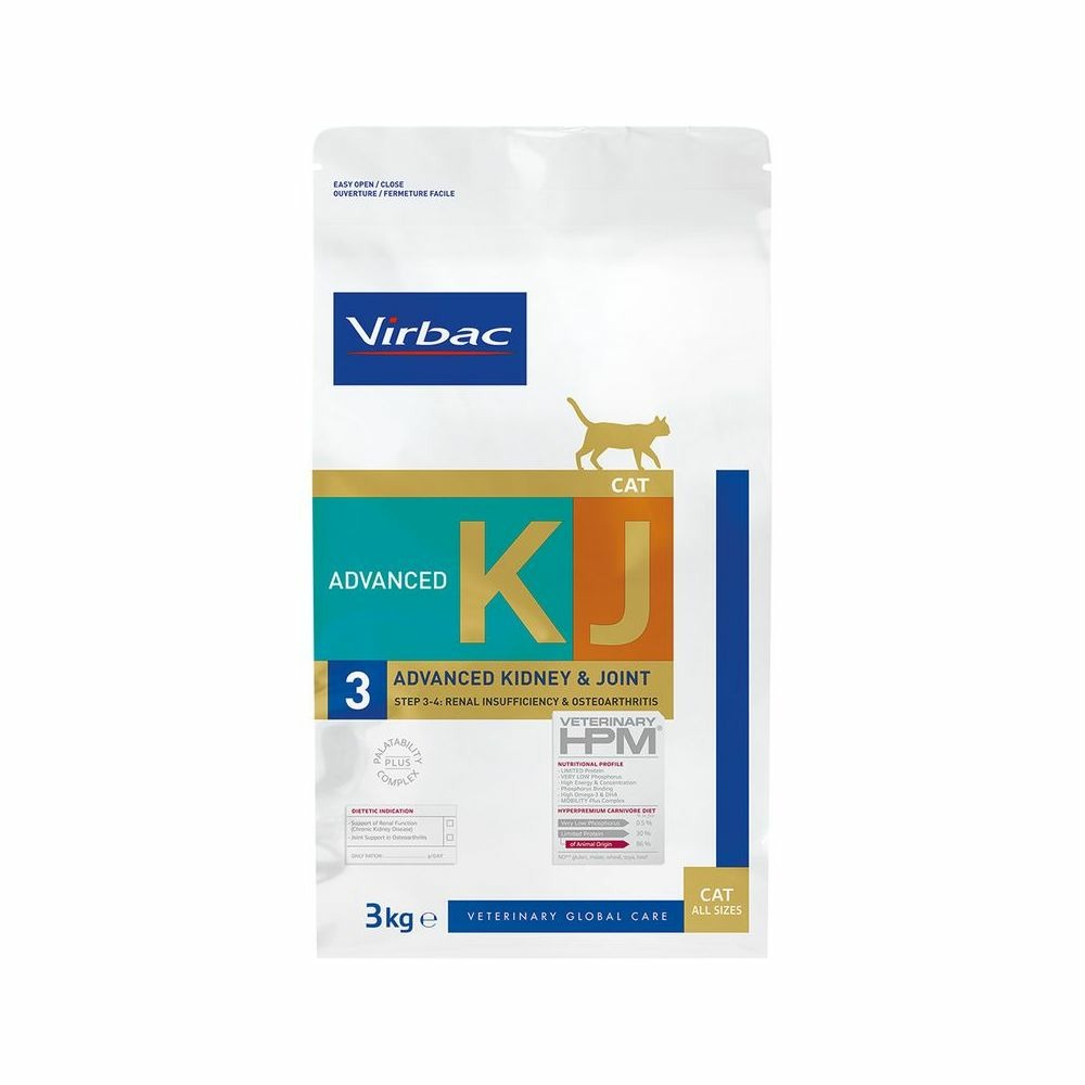 Croquettes chat - veterinary hpm cat kj3 advanced kidney joint - virbac 3 kg