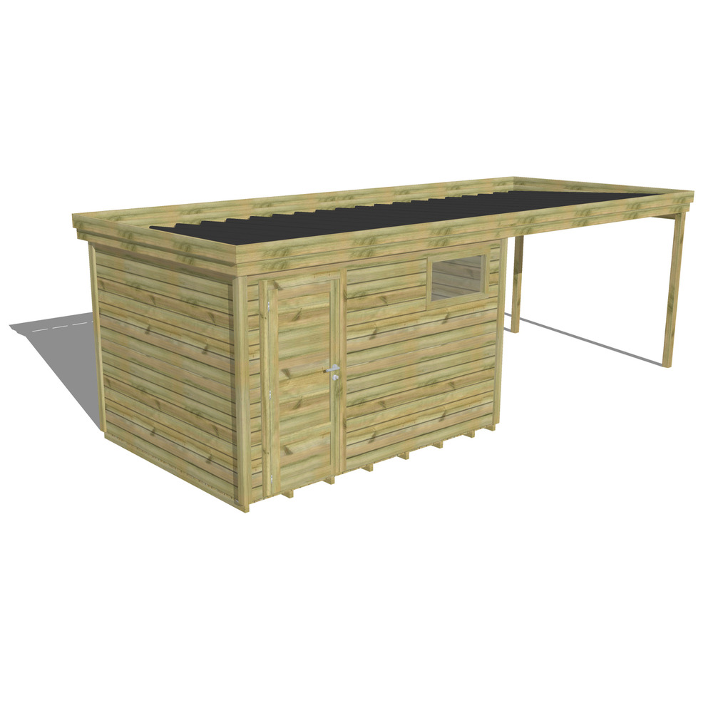Abri de jardin bois pin traité autoclave 27mm - 6,94x2,64m / 18m2 - bac acier - plancher bois