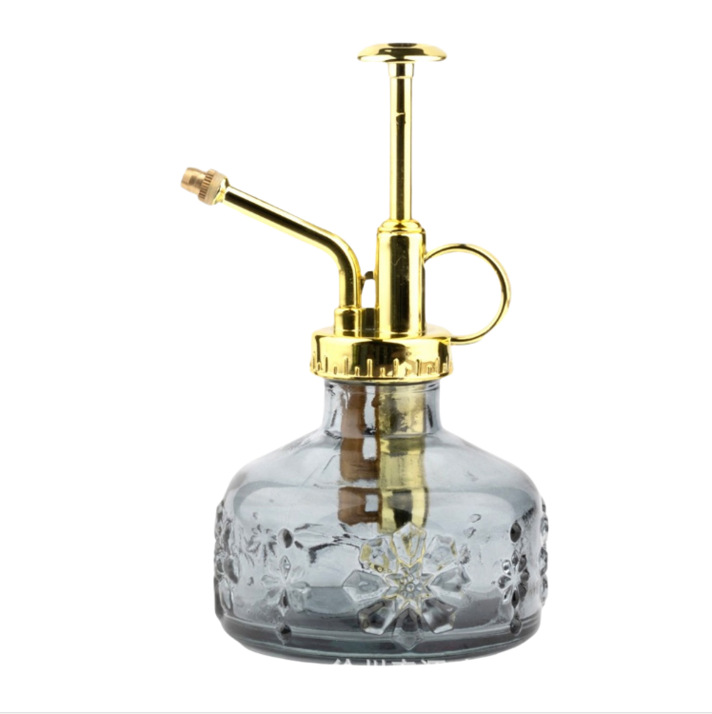 Flacon pulvérisateur en verre coloré gris + tête dorée