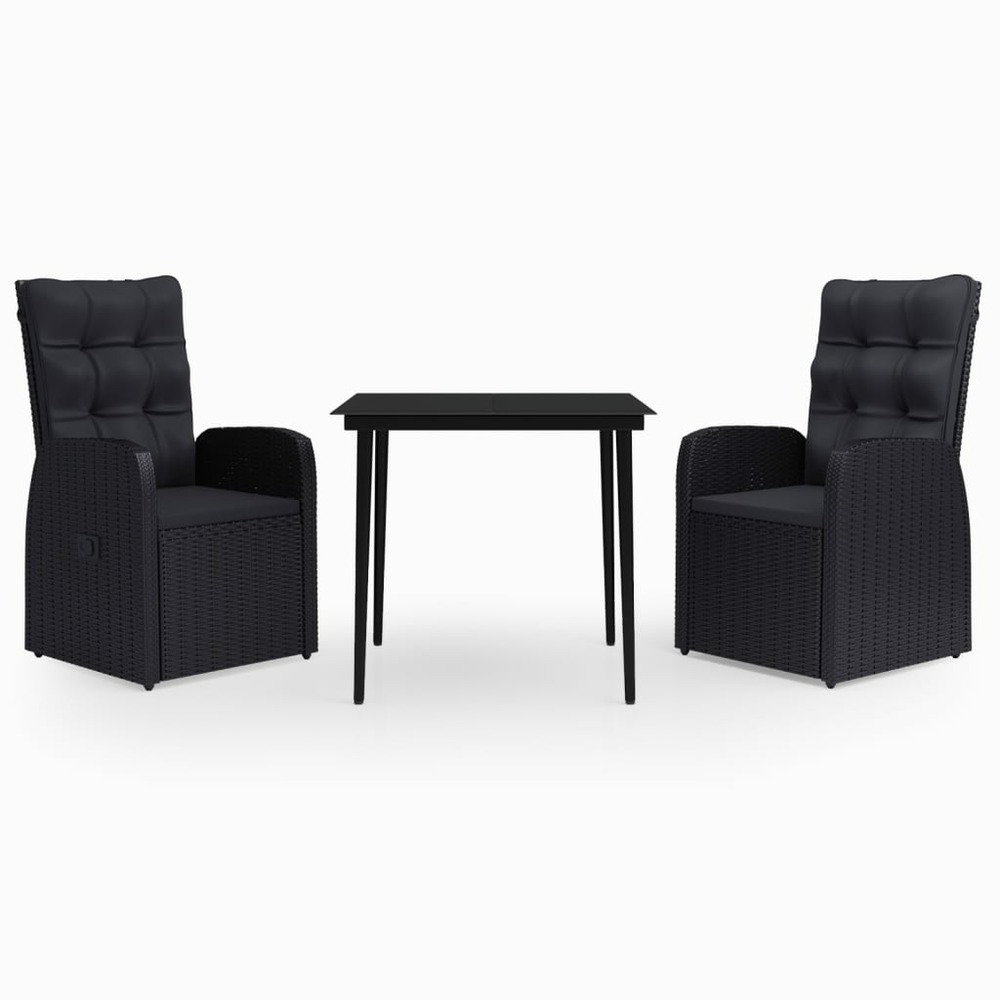 Ensemble à manger de jardin avec coussins 3 pcs noir