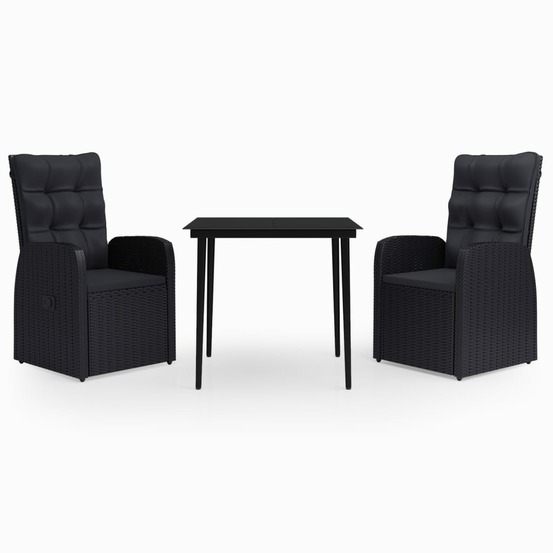 Ensemble à manger de jardin avec coussins 3 pcs noir