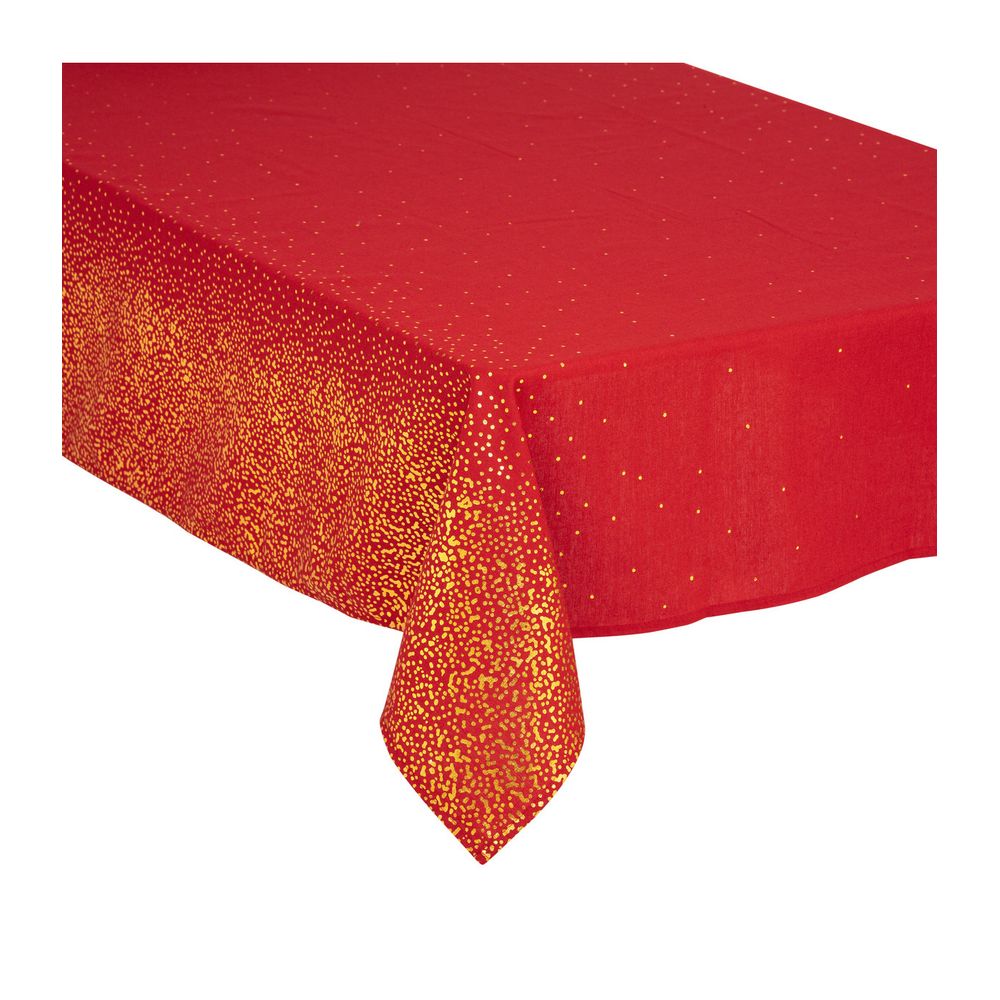 Nappe en polycoton rouge imprimé sapin doré 140 x 360 cm