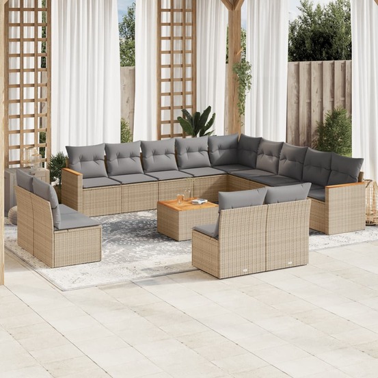 Salon de jardin avec coussins 14 pcs beige résine tressée