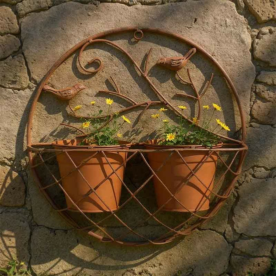 Jardinière murale circulaire en métal rouille 33x13x33cm