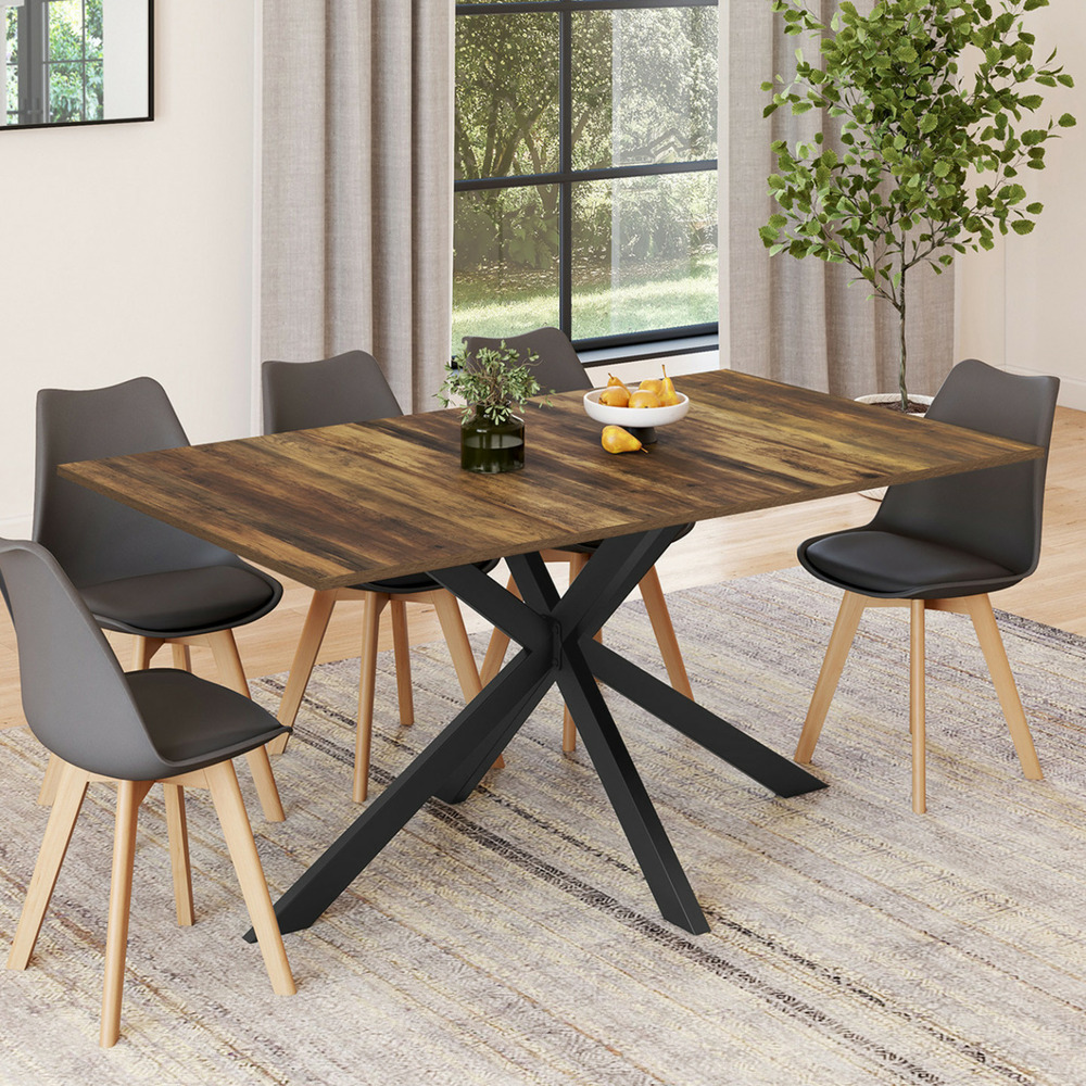 Table à manger rectangle alix 8 personnes pied araignée noir et plateau bois foncé hawkins 160 cm