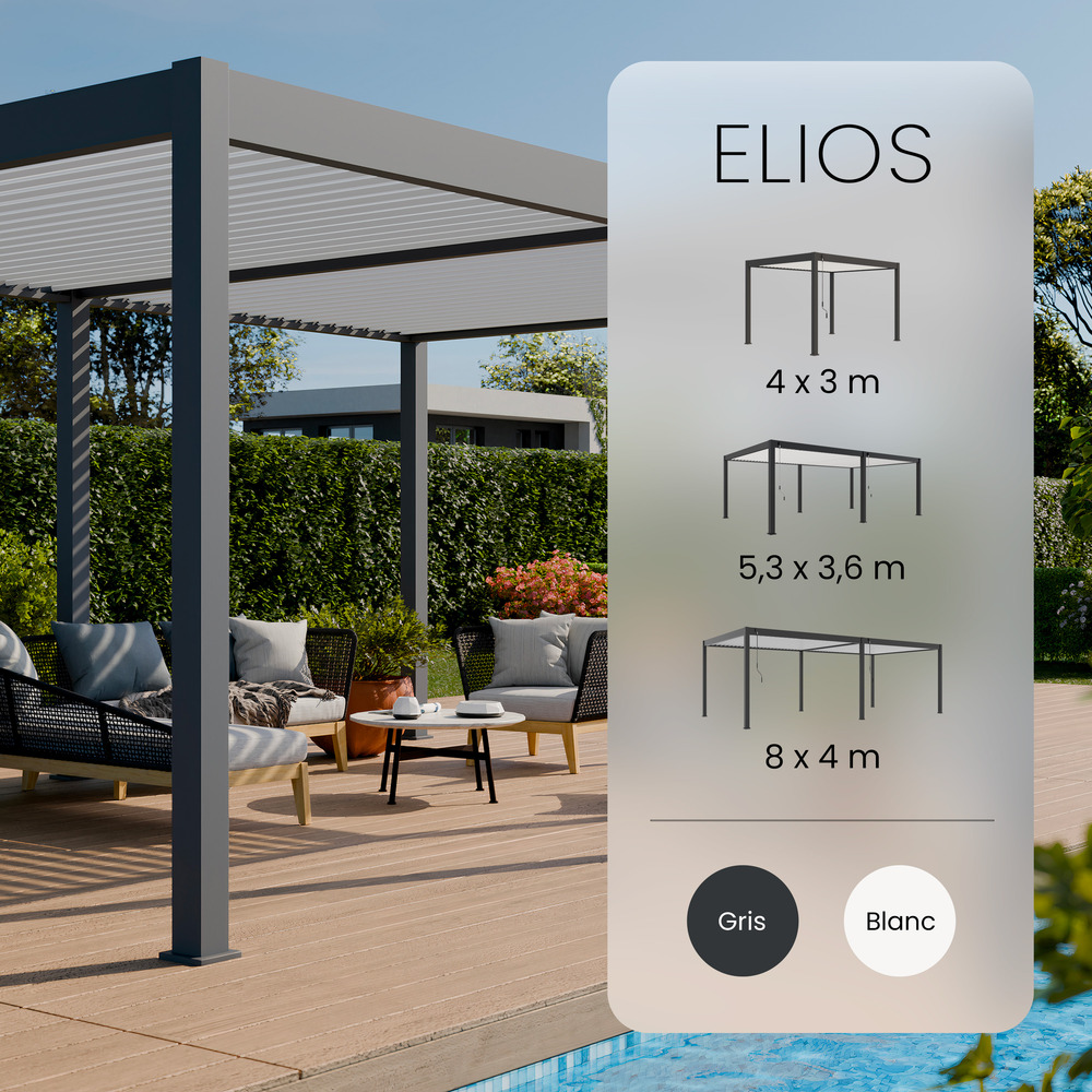 Pergola bioclimatique aluminium autoportee 12m2 - 3x4m - blanc - lames orientables de 0 à 120 degrés - eclipse 12