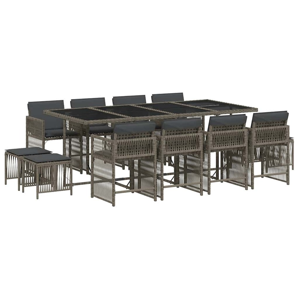 Ensemble à manger de jardin coussins 13 pcs gris résine tressée
