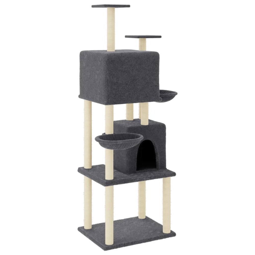Arbre à chat meuble tour grimper jouet grattage grattoir escalade plateforme avec griffoirs en sisal foncé 180 cm gris 02_002