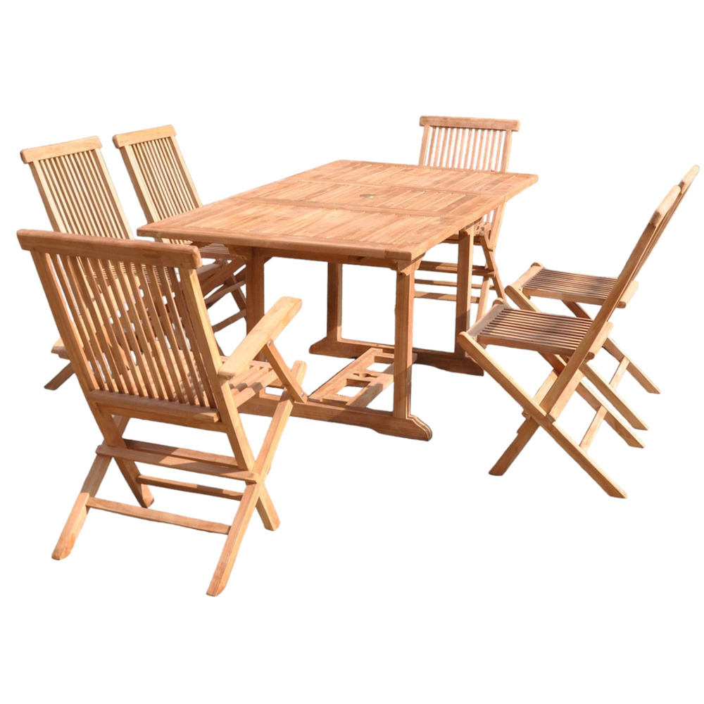 Table de jardin rectangulaire 4 chaises 2 fauteuils en teck kajang