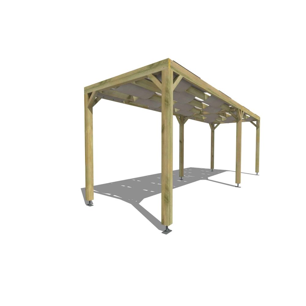 Pergola bois • 7m x 2m • indépendante • sens largeur • voilage semi-transparent inclus • livraison comprise