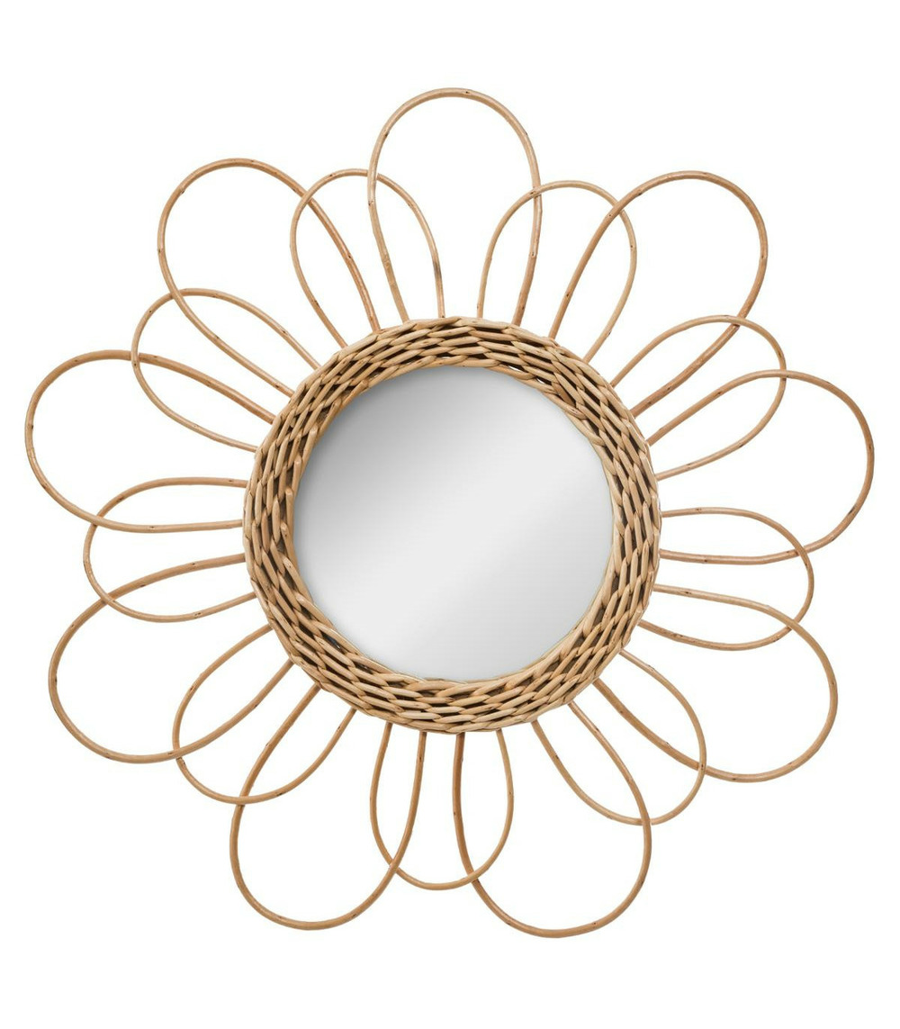 Miroir mural fleur en rotin d 38 cm