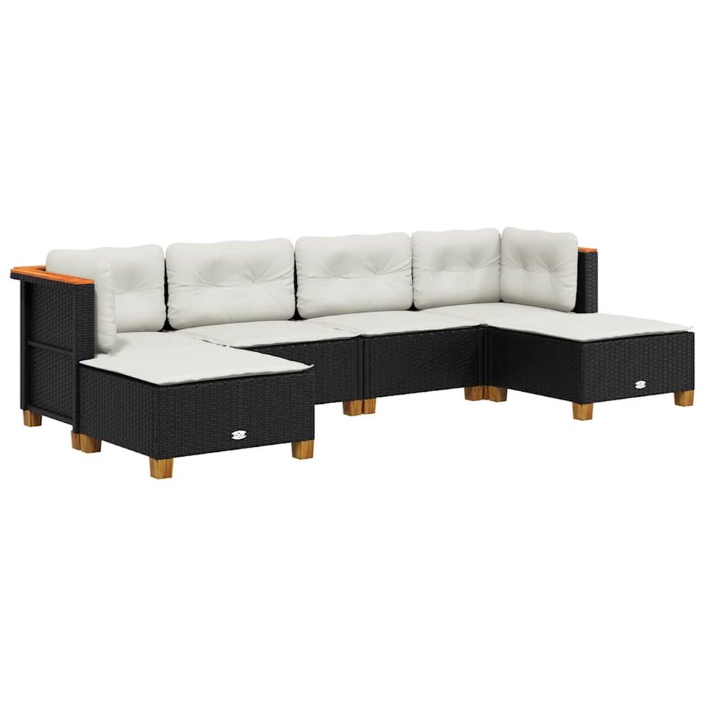 Salon de jardin 6 pcs avec coussins noir résine tressée