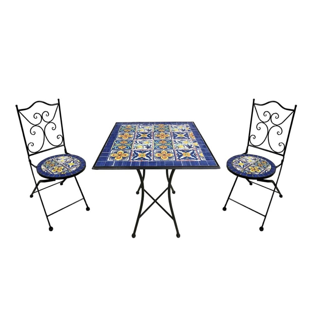 Salon bistro métal camilla mosaïque bleu médit.
