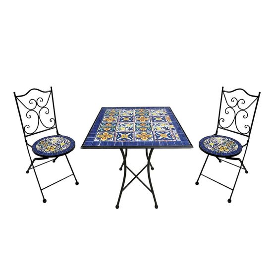 Salon bistro métal camilla mosaïque bleu médit.
