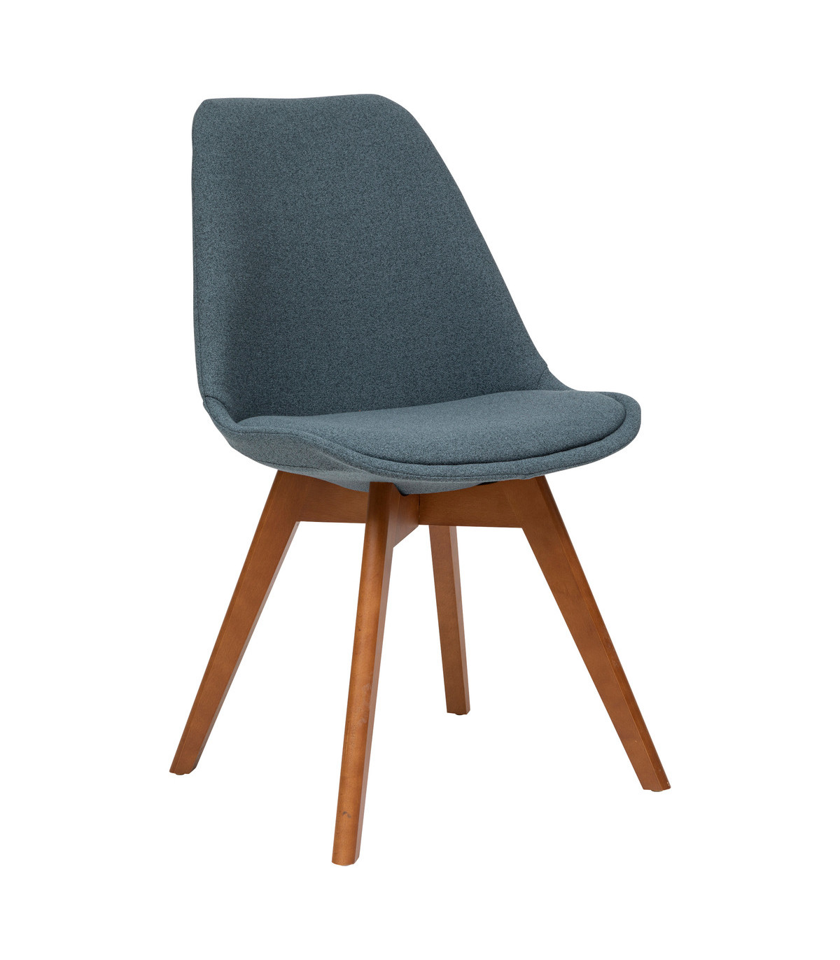 Chaise de table tissu chiné bleu et pieds en bois foncé