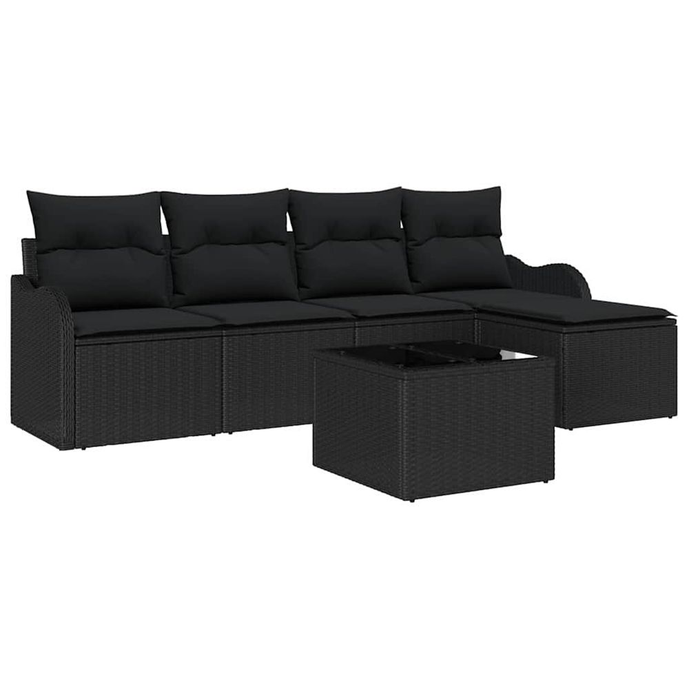 Ensemble de canapé de jardin 6 pc noir polyrotin
