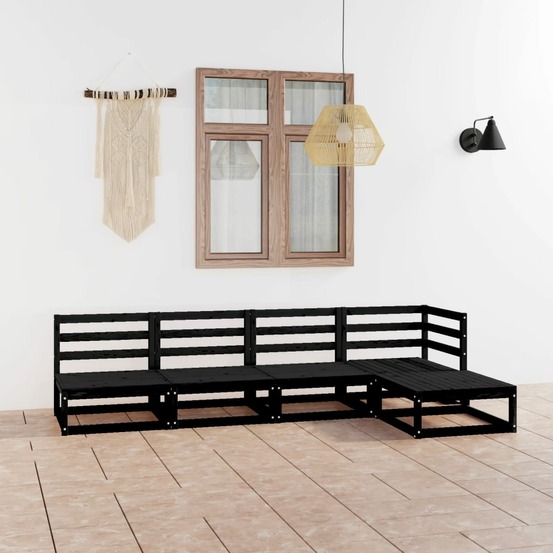 Salon de jardin 5 pcs noir bois de pin massif