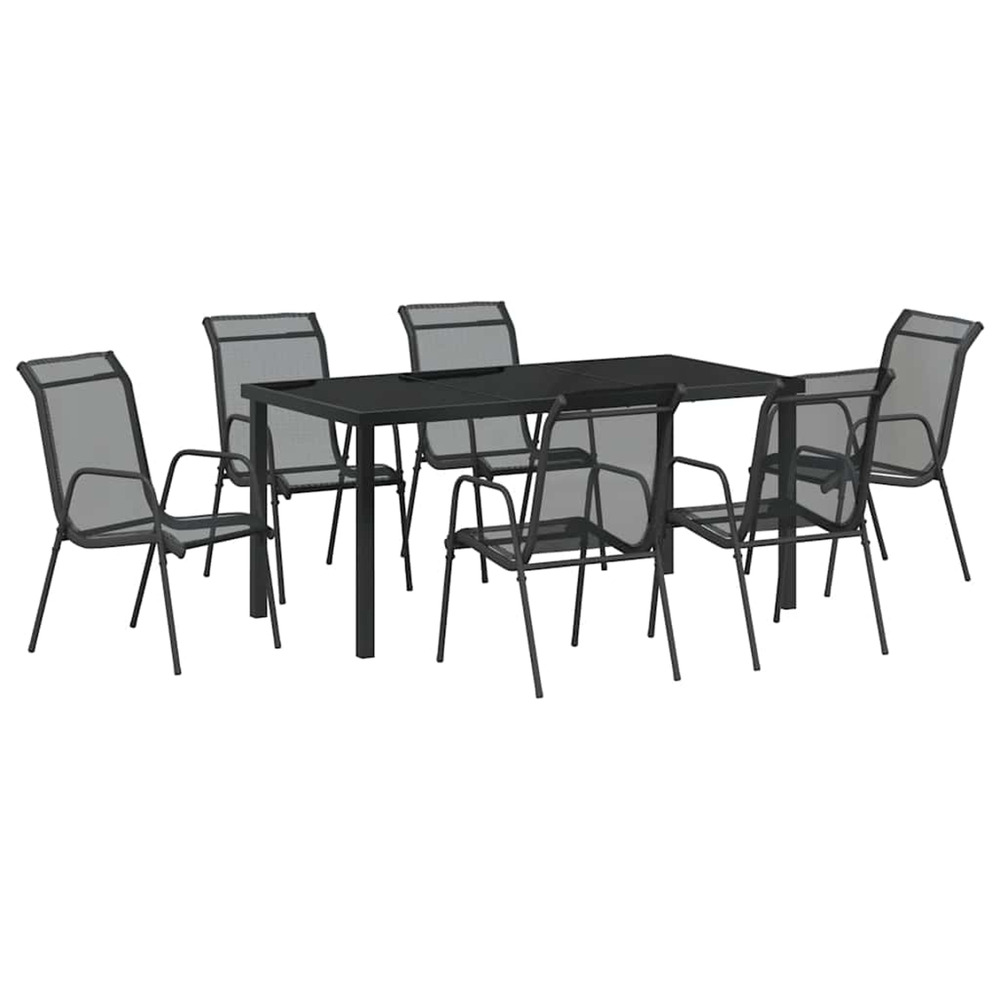 Ensemble de salle à manger pour jardin 7 pcs noir