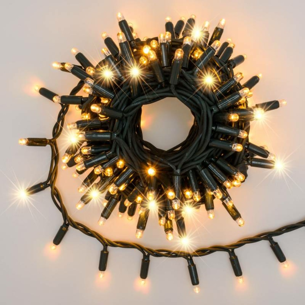 Guirlande lumineuse 10m 200 maxiled blanc chaud flash câble vert étanche ip67 230v professionnelle lotti