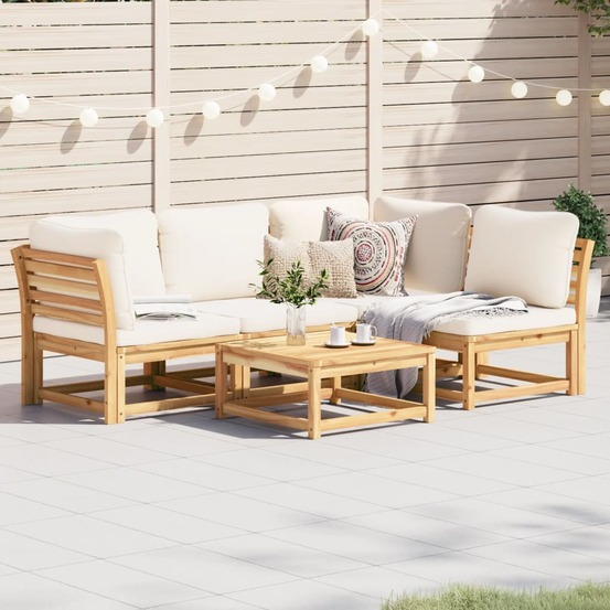Salon de jardin avec coussins 5 pcs bois d'acacia solide