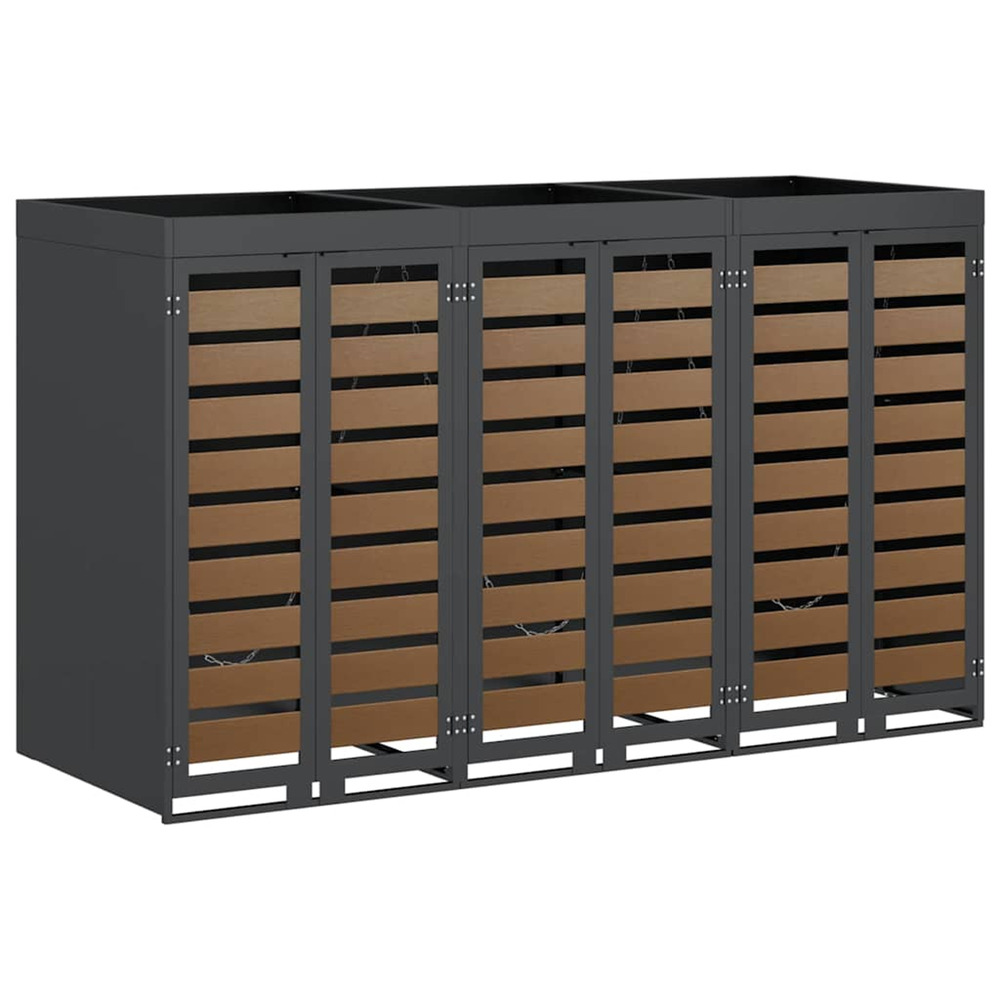 Rangement de poubelle à roulettes pour 3 poubelles anthracite