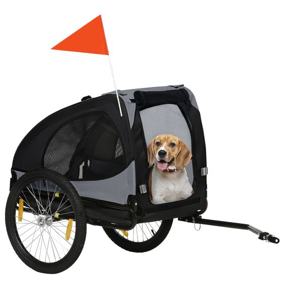 Remorque vélo acier oxford pour moyen chien transport sûr pliable noir 140x71x83cm