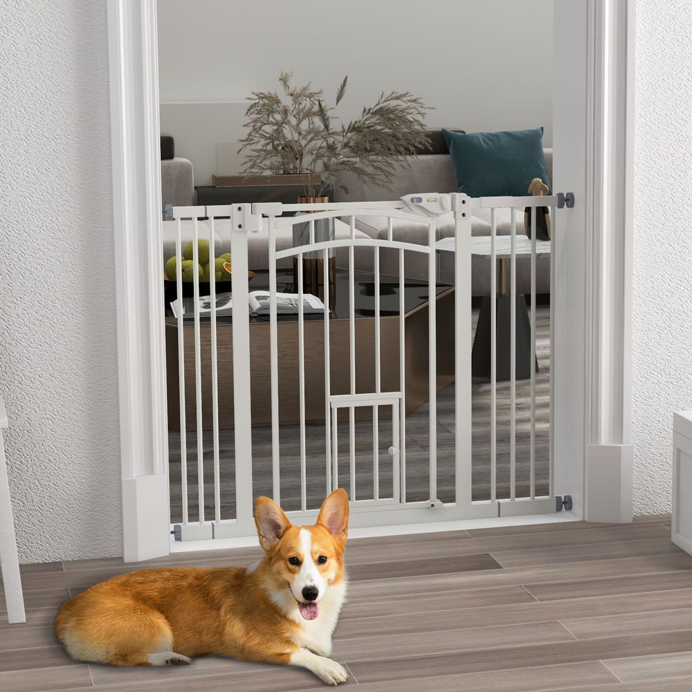 Barrière sécurité extensible 74-100cm acier chien chat chatière blanc - comfortxl pet living