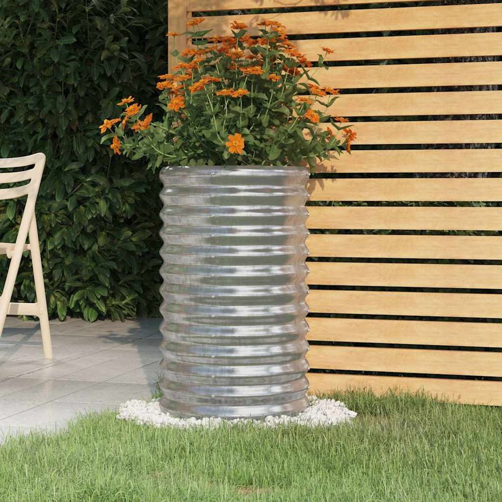 Grand pot de fleur haut en acier galvanisé pour jardin argenté 40x68 cm
