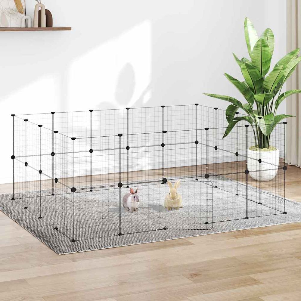 Parc xxl 36 panneaux acier avec porte pour élevage chiots lapins