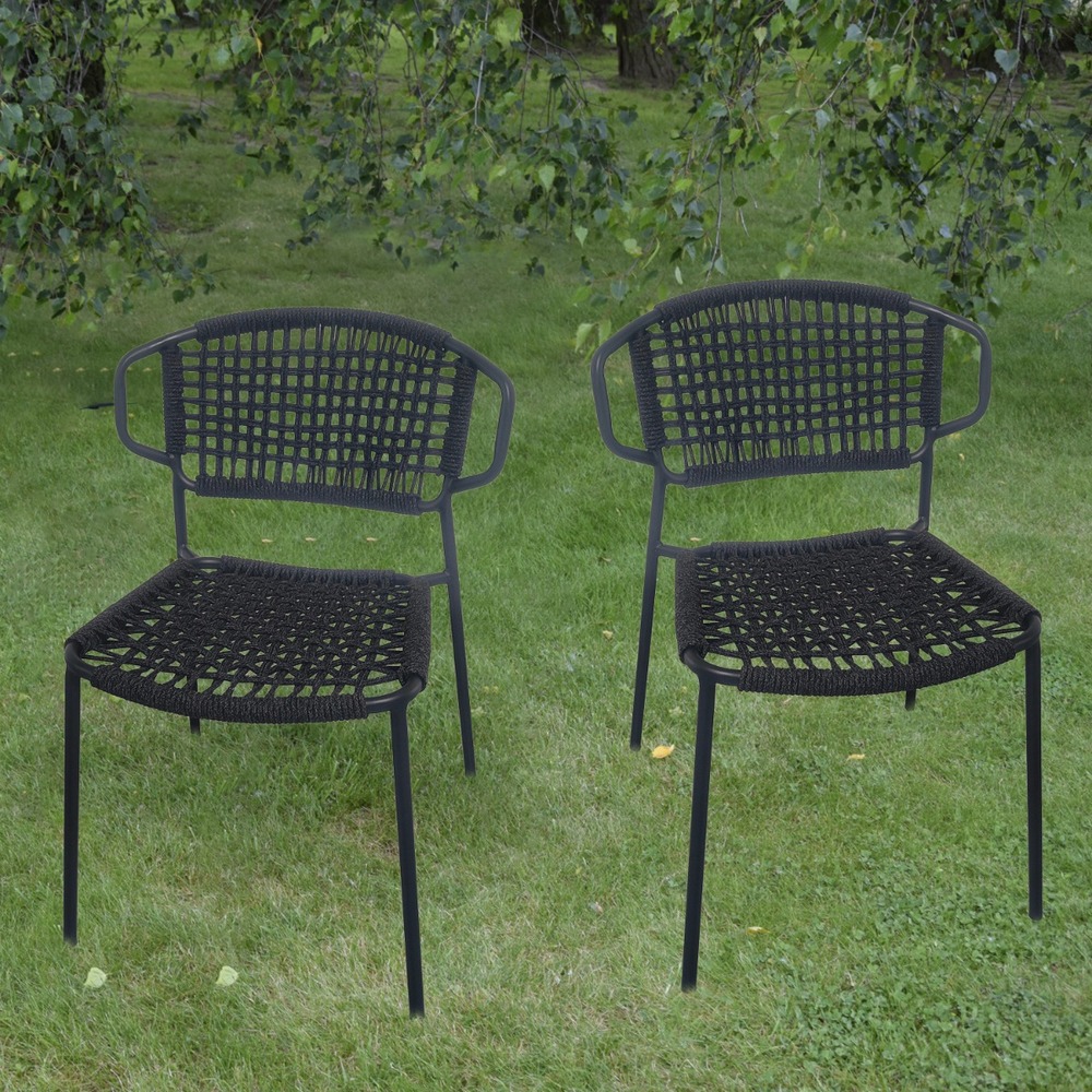 Chaises en métal et corde noir, flores (lot de 2)