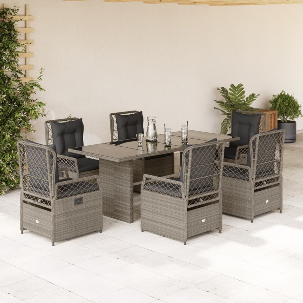 Ensemble à manger de jardin et coussins 7 pcs gris clair rotin