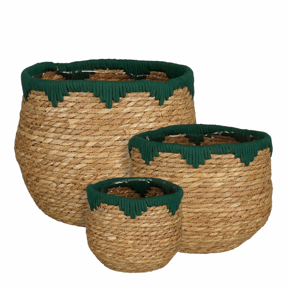 Mica decorations - lot de 3 cache-pots en jonc de mer vert h24