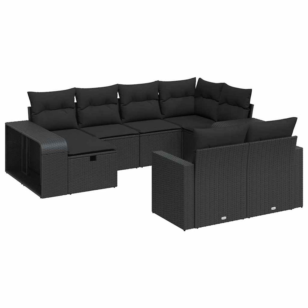Salon de jardin 10 pcs avec coussins noir résine tressée