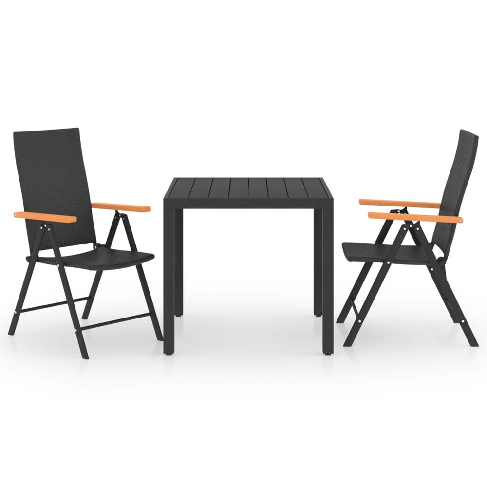 Ensemble à manger de jardin 3 pcs noir et marron