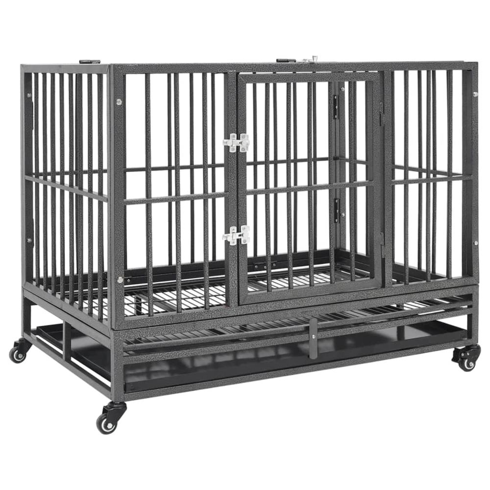 Cage pour chiens avec roues acier 92x62x76 cm