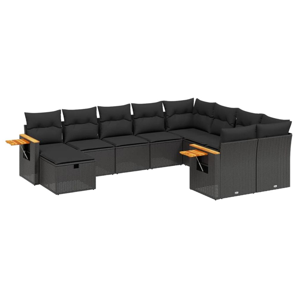 Salon de jardin 10 pcs avec coussins noir résine tressée