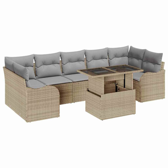 Ensemble de canapé de jardin avec coussin 8 pcs beige polyrotin