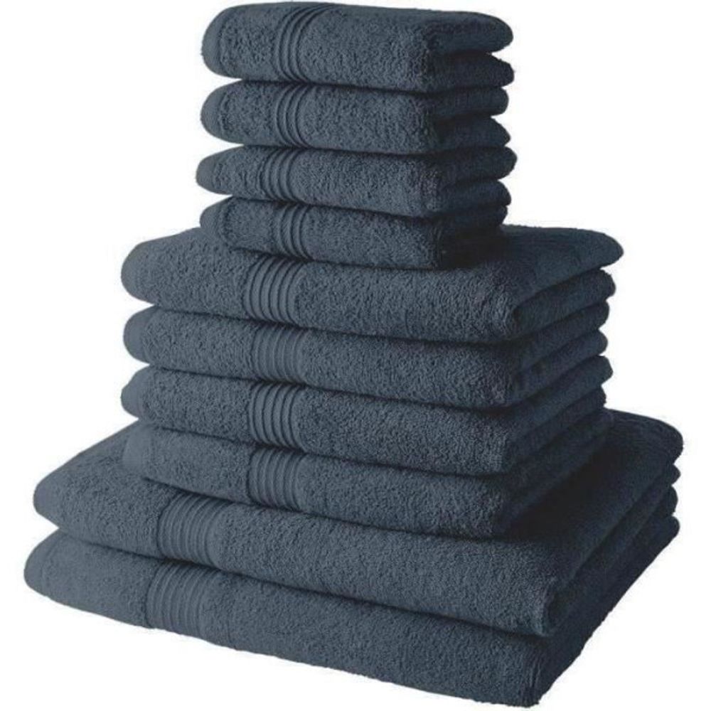 Lot de 10 serviettes de bain comprenant 4 serviettes 30x50 + 4 serveites 50x90 + 2 draps de bain 70x130 cm 100% coton - de